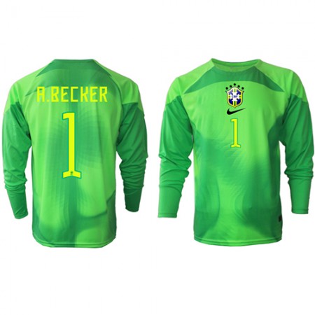 Brazilië A.Becker 1 Doelman Uitshirt WK voetbal 2022 Lange Mouw